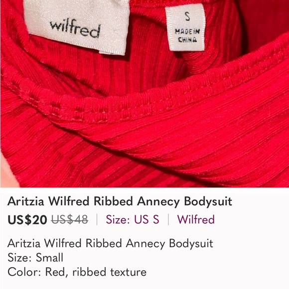 New Aritzia Wilfred Ribbed Annecy Bodysuit Red Size M with tags ⭐️⭐️⭐️⭐️ - Picture 8 of 17